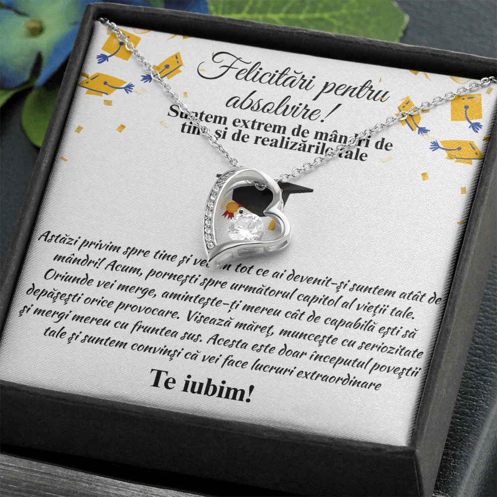 Cadou Absolvire Fiică – Lănțișor Inimă cu Mesaj Special din Argint