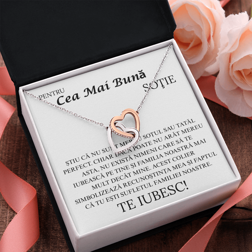 Cadou pentru  draga mea Soție  - Colier Inimi Pereche Love