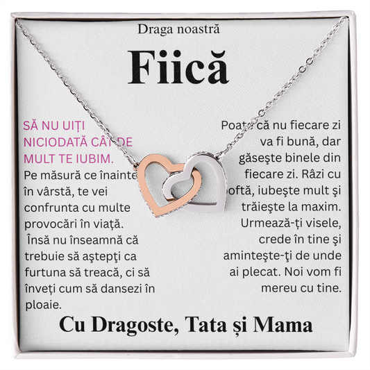 Cadou pentru  draga mea fiica    – Colier inimi pereche
