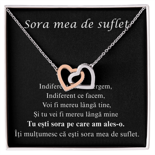 Cadou pentru draga mea sora - Colier Inimi Pereche