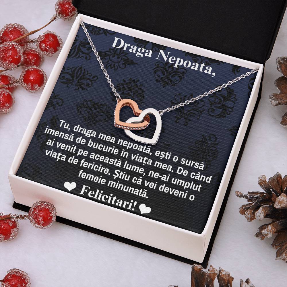 Draga Mea, Nepoata -  Colier Inimi Pereche - Te Iubesc