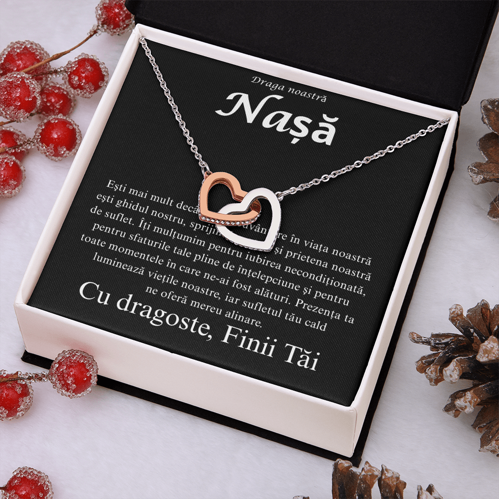 Cadou pentru draga mea nasa  - Colier Inimi Pereche