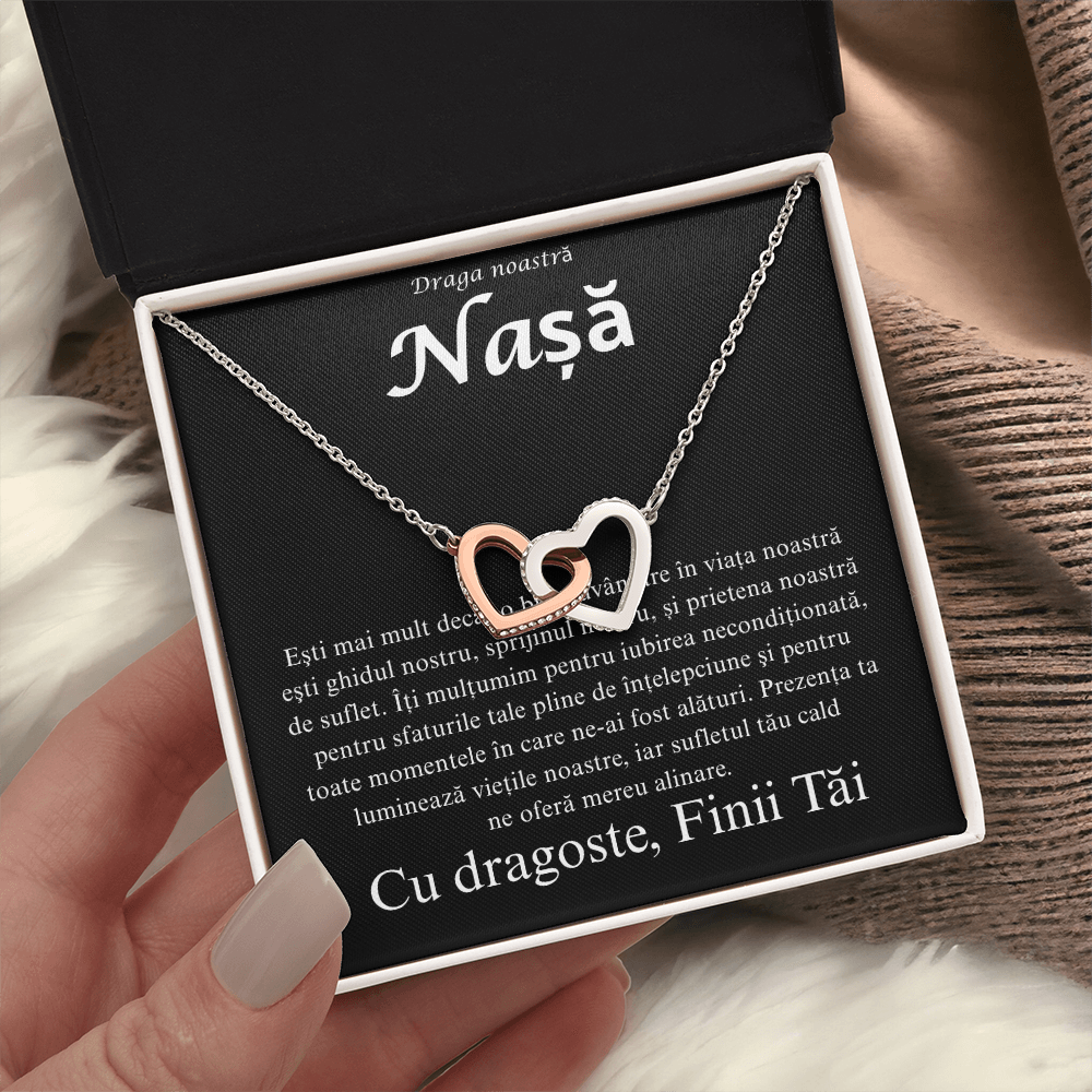 Cadou pentru draga mea nasa  - Colier Inimi Pereche